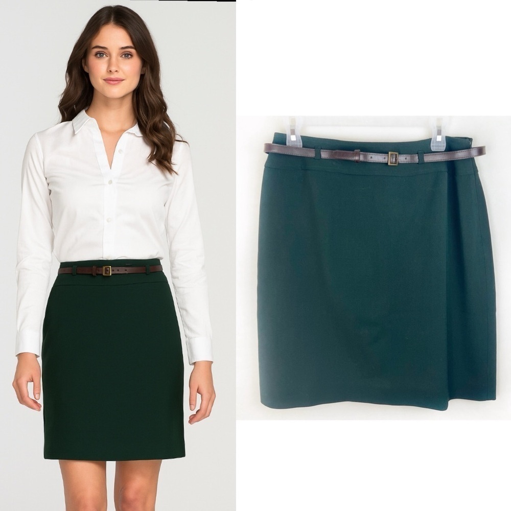 Jones New York 100% Wool Straight Skirt Forest Green 10 Preppy Office Career